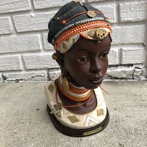 African Heritage Chalkware Statue Bust 14" Tall Black Queen Of Africa Home Decor